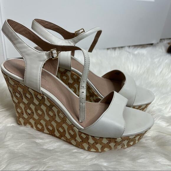 Anthropologie White Leather Open Toe Platform Wedges Size 9 - Picture 1 of 6